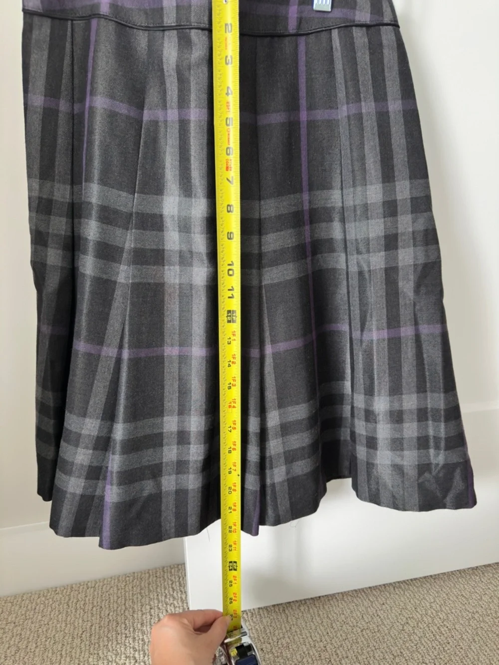 Burberry Grey Plaid Skater Skirt with Purple Windowpane - Picture 1 of 3